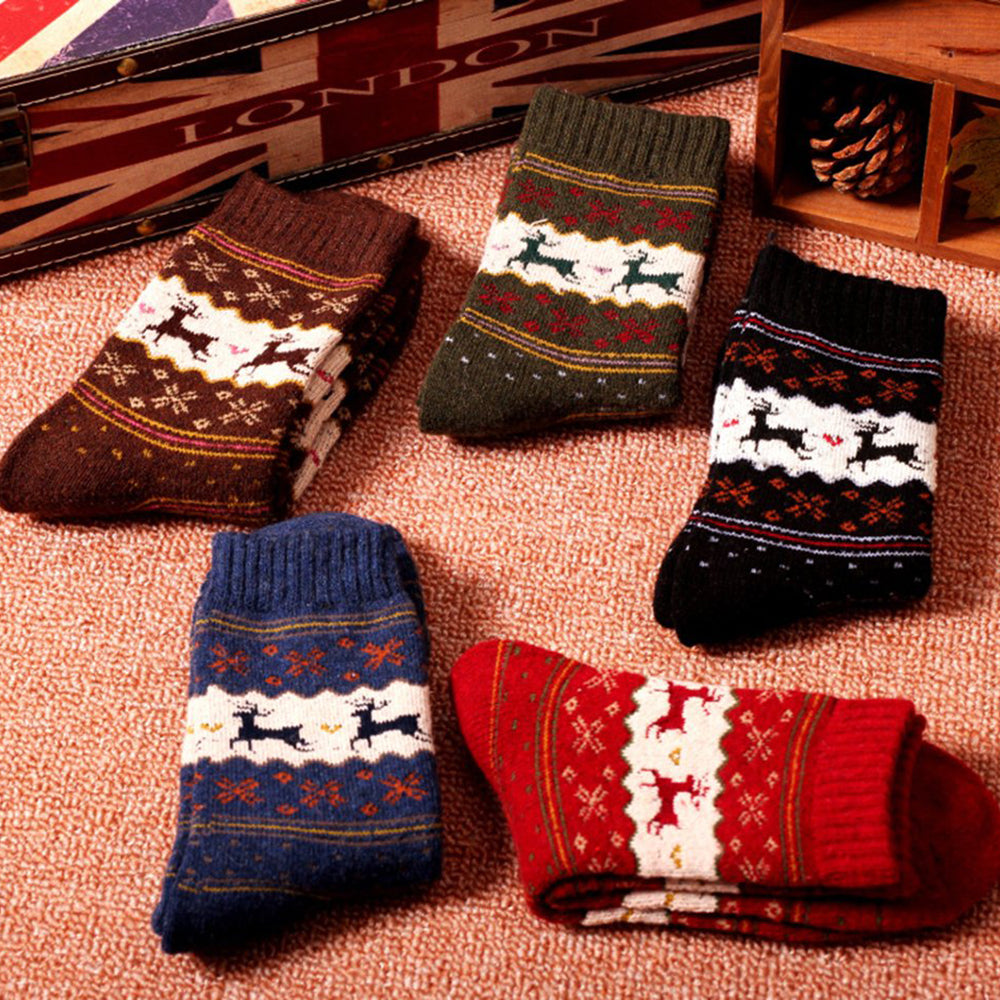 Womens Vintage Winter Soft Thick Knit Wool Crew Socks 5 pairs