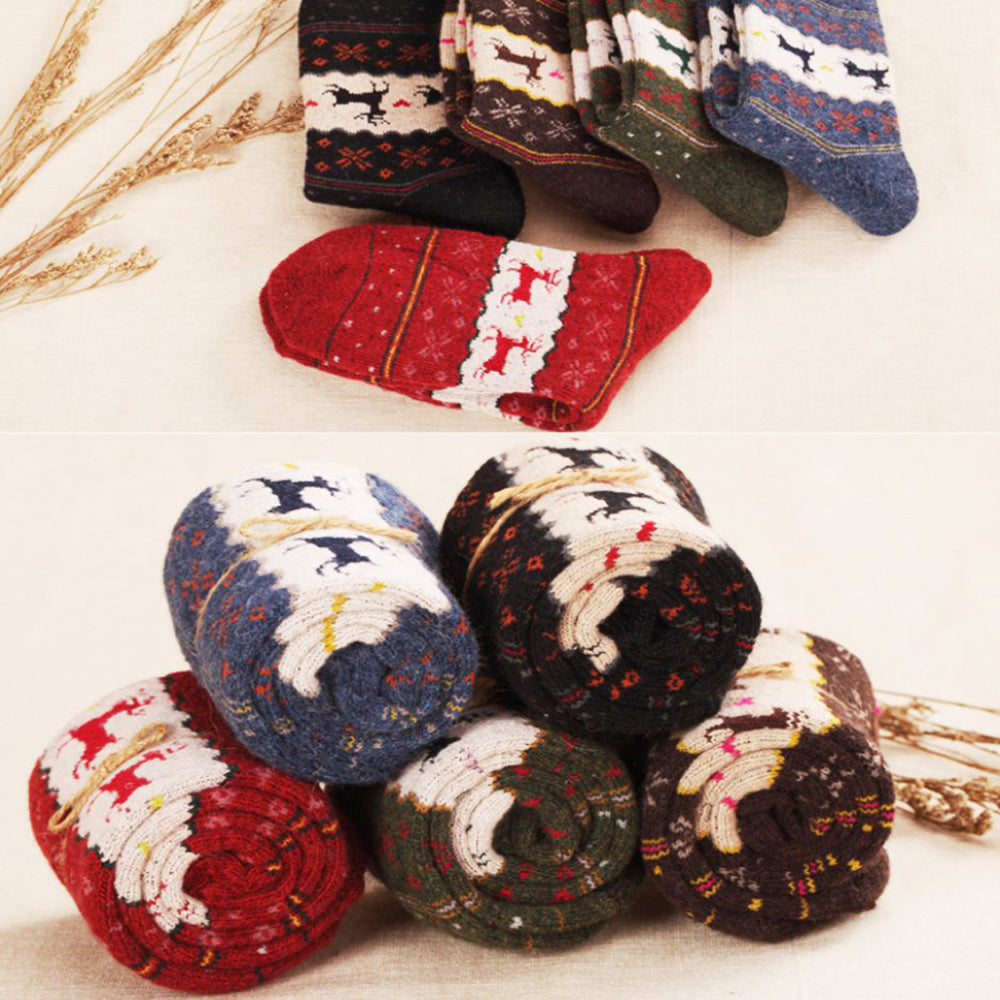 Womens Vintage Winter Soft Thick Knit Wool Crew Socks 5 pairs