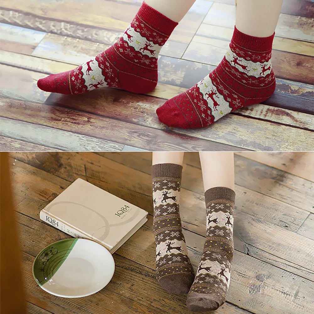 Womens Vintage Winter Soft Thick Knit Wool Crew Socks 5 pairs