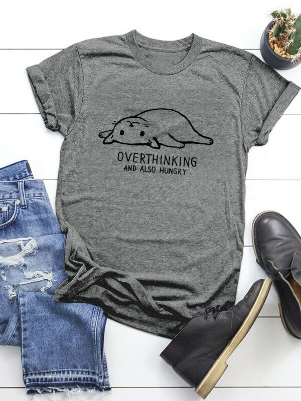 Women Casual Cat Printed Short Sleeve T-Shirt