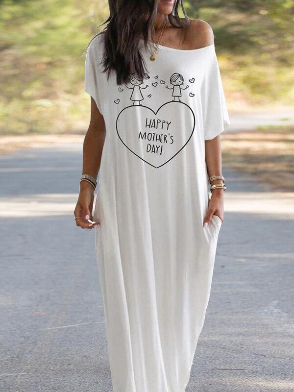 Women Mother's Day Printed Long Casual Dress - CHALIER