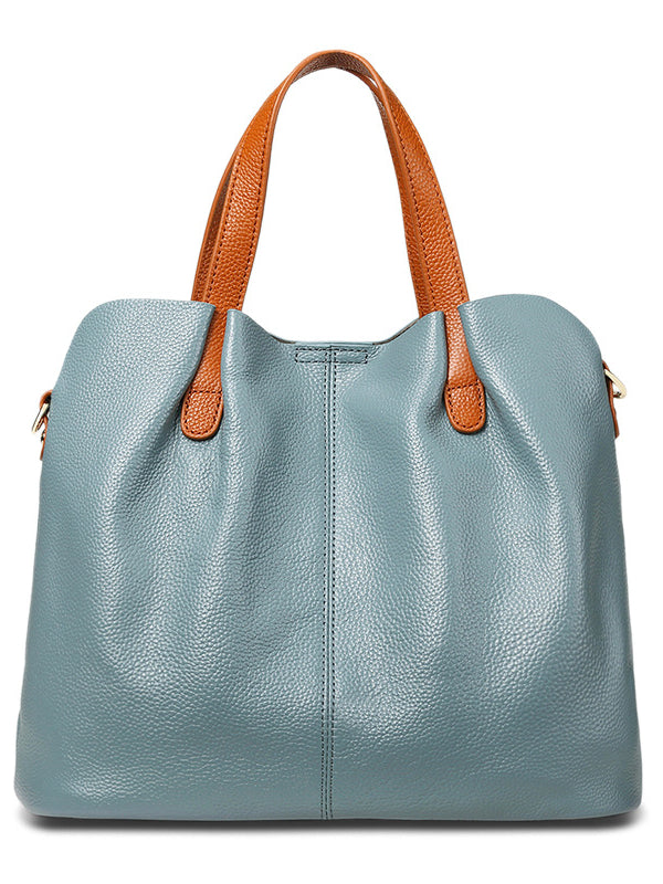 Women Solid Leather Shoulder Messenger Handbag