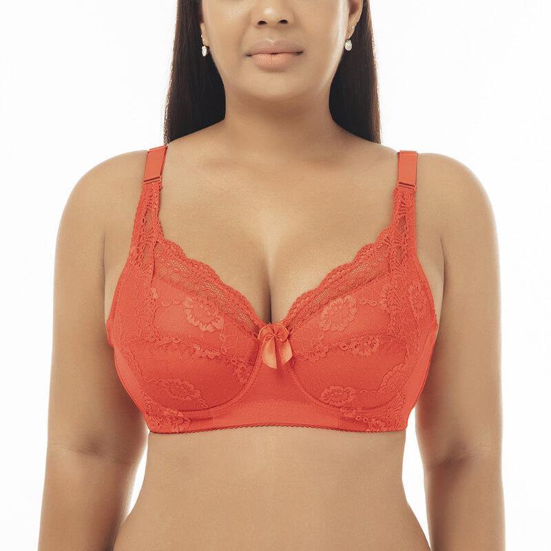 Women's Plus Size Lace Foral Full Coverage Underwire Push Up Bra - CHALIER