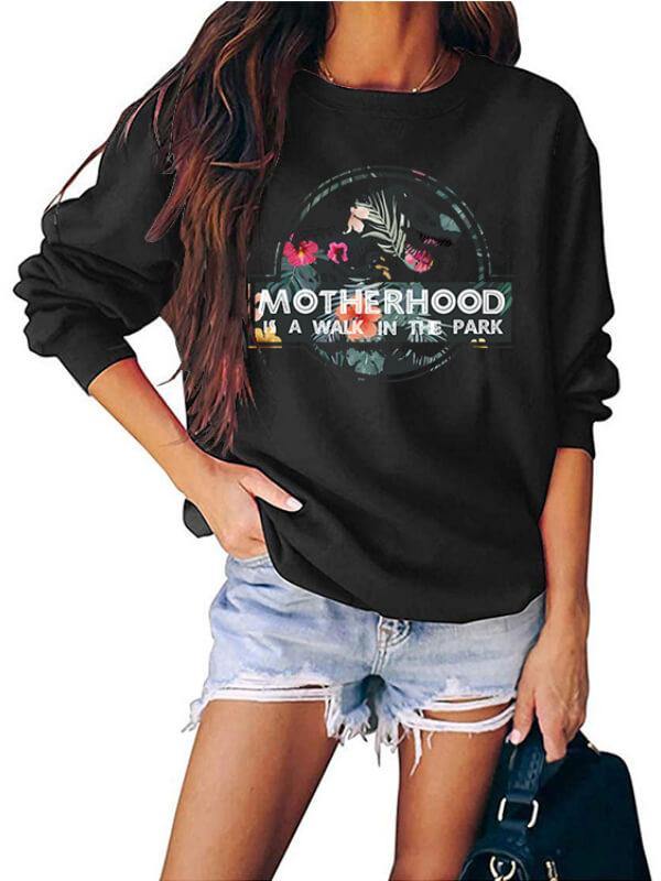 Women's Dinosaur Printed Casual Round Neck Sweatshirt - CHALIER