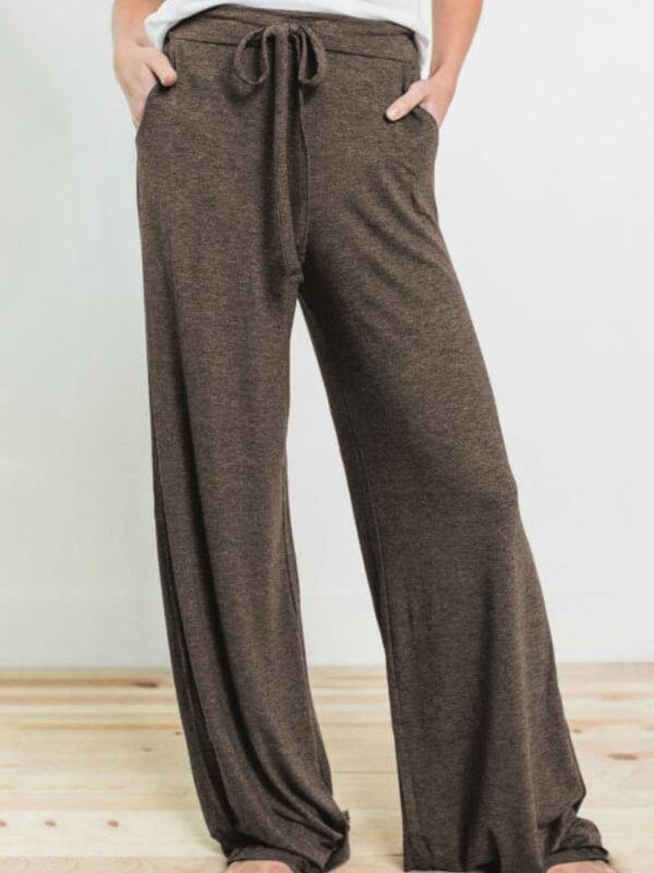Women Comfy Pajama Pants Casual Stretch Pant Drawstring Palazzo Lounge Pants Wide Leg - CHALIER