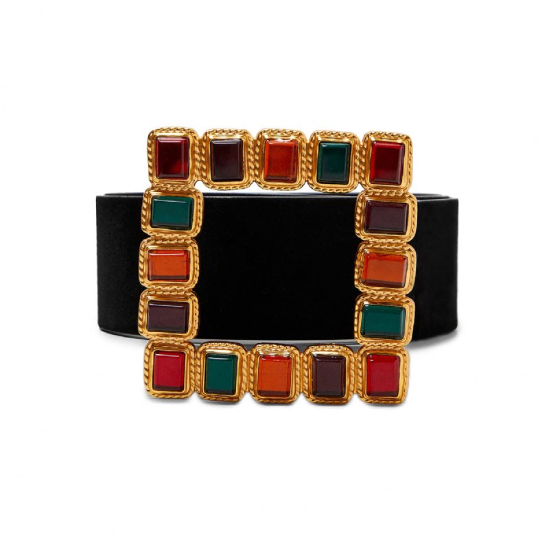 Women Fashion Dress Belt Square Colorful Metal Belt