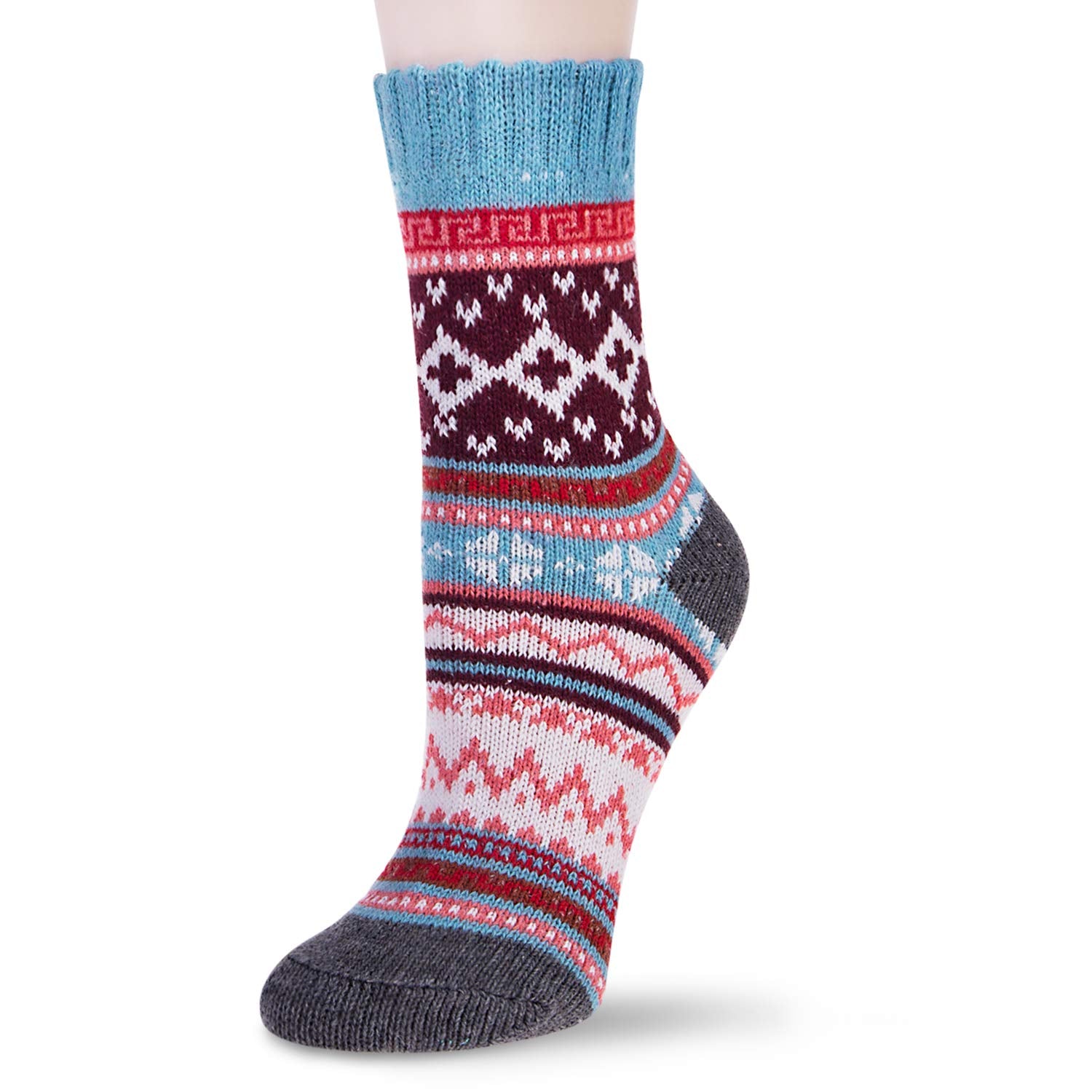 Women Winter Warm Knit Wool Casual Crew Socks 5 Pairs