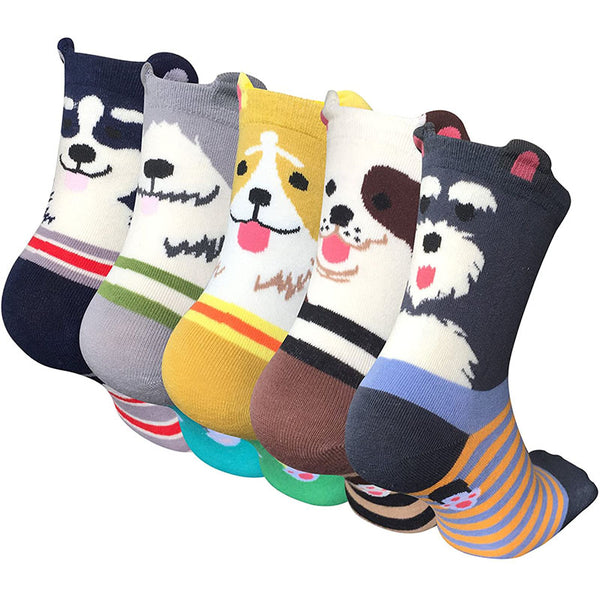 Women 5 Pairs Cute Animal Socks Colorful Cotton Socks