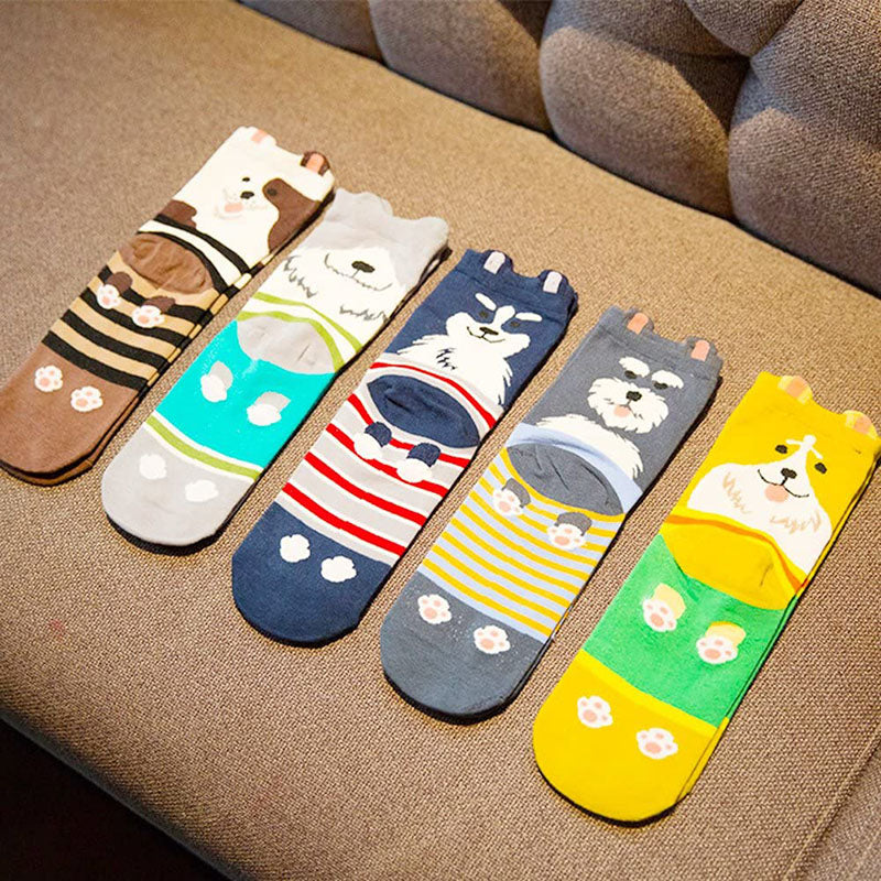 Women 5 Pairs Cute Animal Socks Colorful Cotton Socks