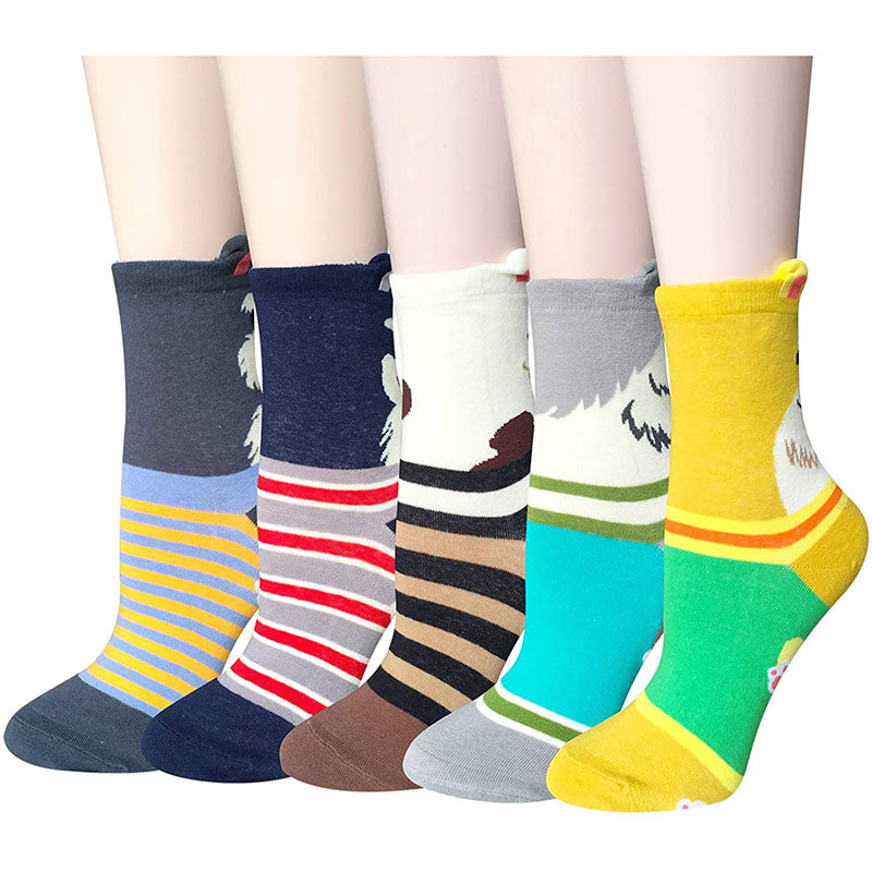 Women 5 Pairs Cute Animal Socks Colorful Cotton Socks