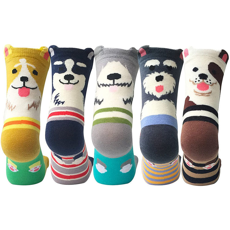 Women 5 Pairs Cute Animal Socks Colorful Cotton Socks