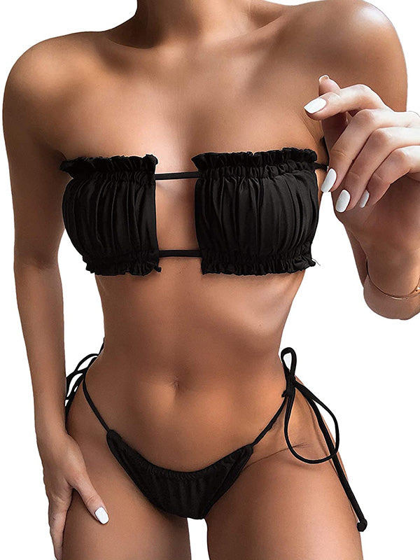 Sexy Strapless Bikini Set Soft Drawstring Two-Piece Swimsuits