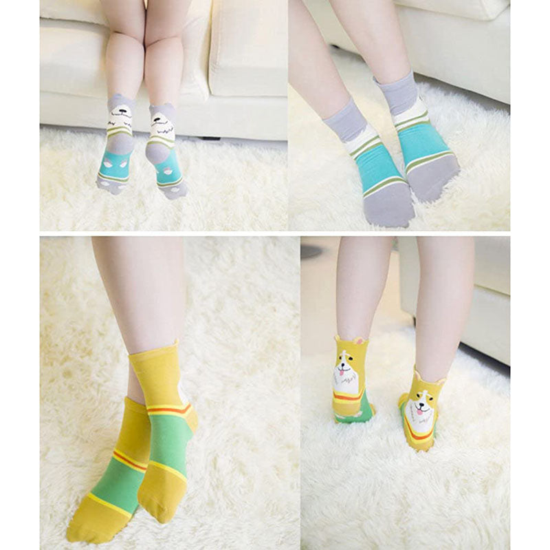 Women 5 Pairs Cute Animal Socks Colorful Cotton Socks
