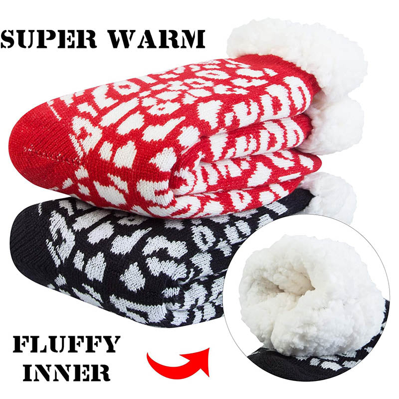 Womens Winter Slipper Socks Fuzzy Cozy Socks Christmas Gift Black/Red 2 Pairs