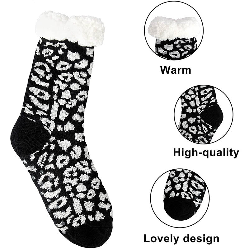 Womens Winter Slipper Socks Fuzzy Cozy Socks Christmas Gift Black/Red 2 Pairs