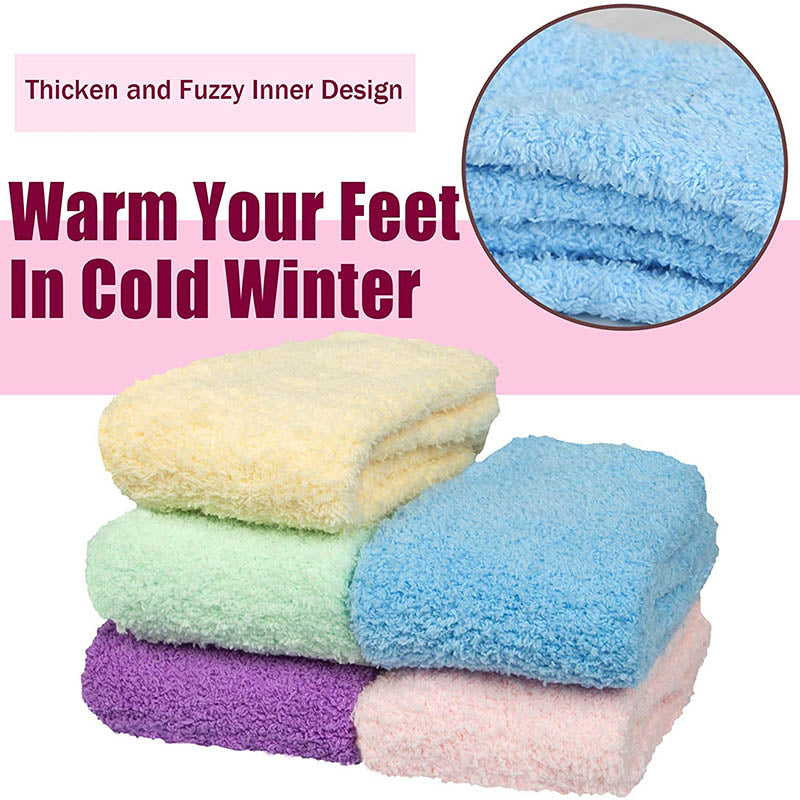 Womens Fuzzy Socks 5 Pairs Winter Cozy Fluffy Slipper Soft Socks Gifts