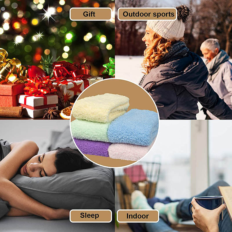 Womens Fuzzy Socks 5 Pairs Winter Cozy Fluffy Slipper Soft Socks Gifts