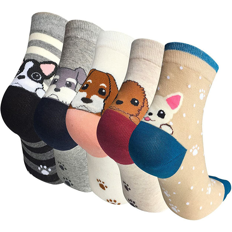 Women Cute Animal Socks Colorful Cotton Socks 5 Pairs