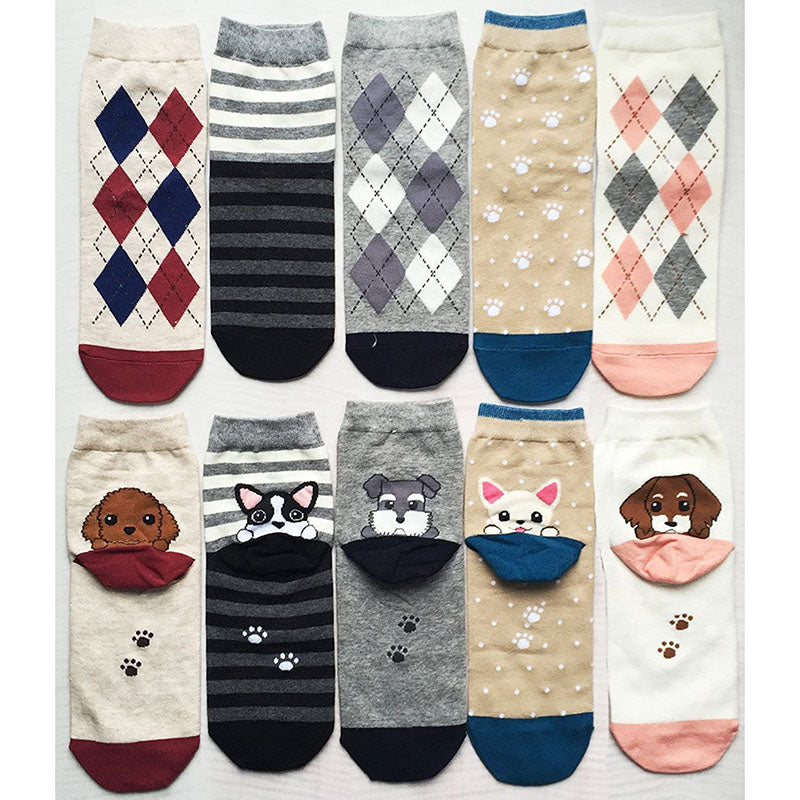 Women Cute Animal Socks Colorful Cotton Socks 5 Pairs