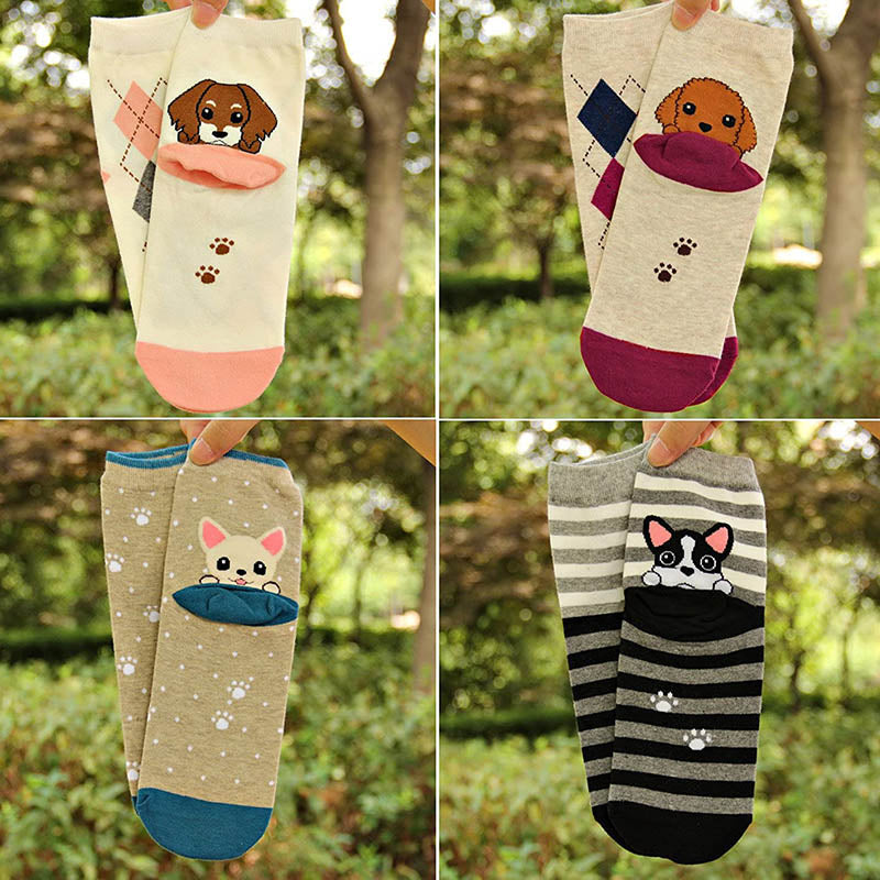 Women Cute Animal Socks Colorful Cotton Socks 5 Pairs