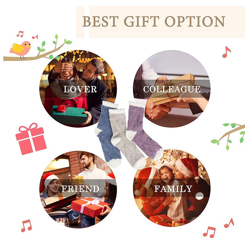 Womens Winter Fuzzy Christmas Socks Cozy Soft Fluffy Slipper Socks Gifts 3 Pairs