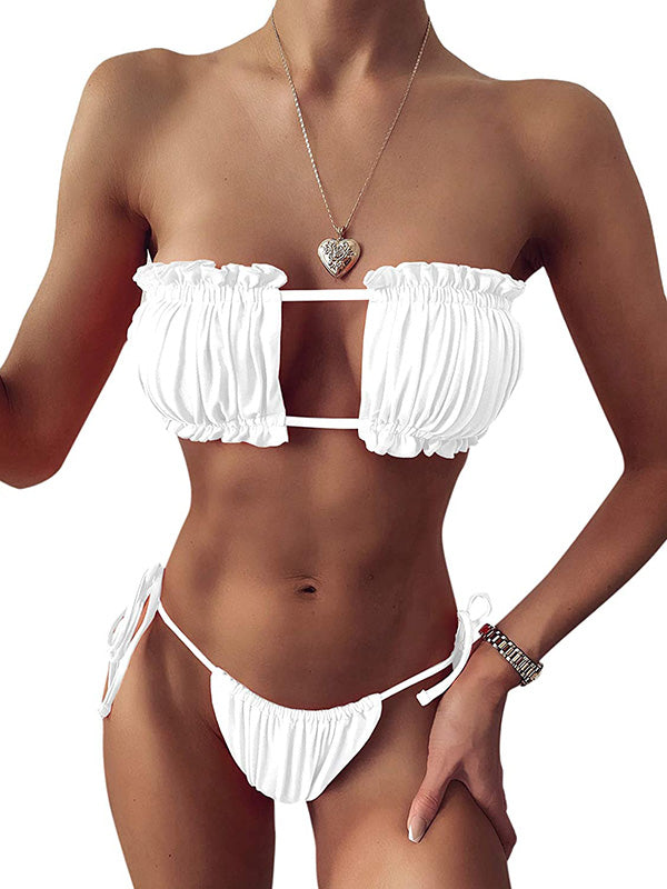 Sexy Strapless Bikini Set Soft Drawstring Two-Piece Swimsuits