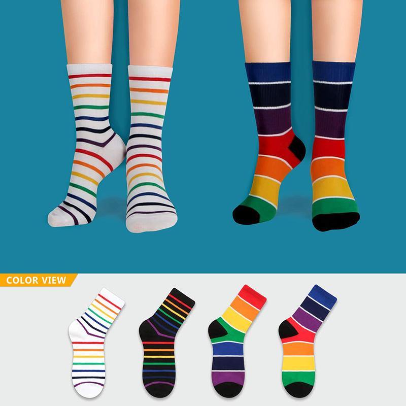 Womens Fashion Socks Colorful Stripe Casual Novel Cotton Crew Socks 4 Pairs - CHALIER