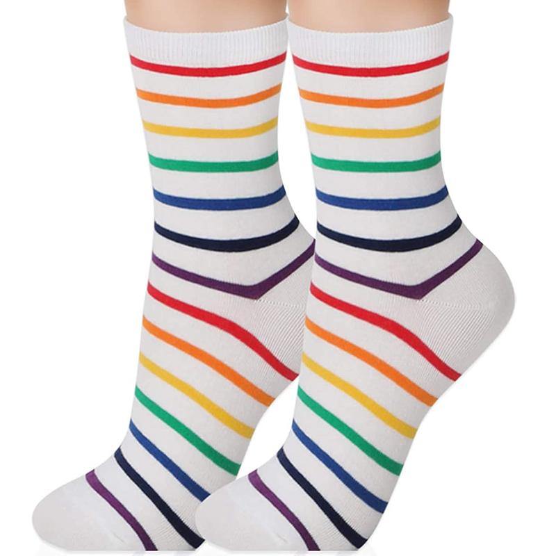 Womens Fashion Socks Colorful Stripe Casual Novel Cotton Crew Socks 4 Pairs - CHALIER