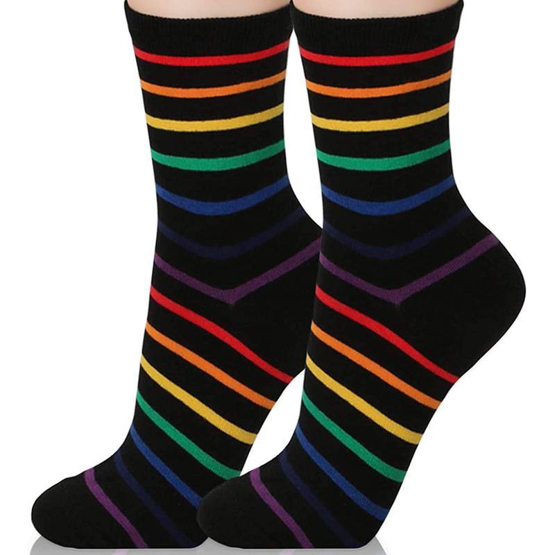 Womens Fashion Socks Colorful Stripe Casual Novel Cotton Crew Socks 4 Pairs - CHALIER