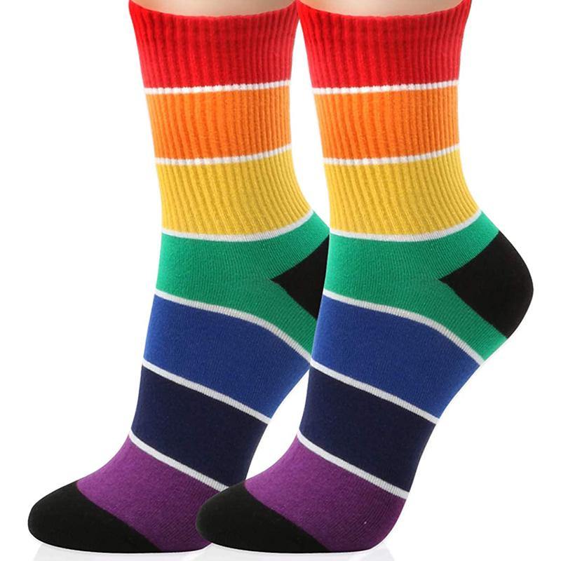 Womens Fashion Socks Colorful Stripe Casual Novel Cotton Crew Socks 4 Pairs - CHALIER