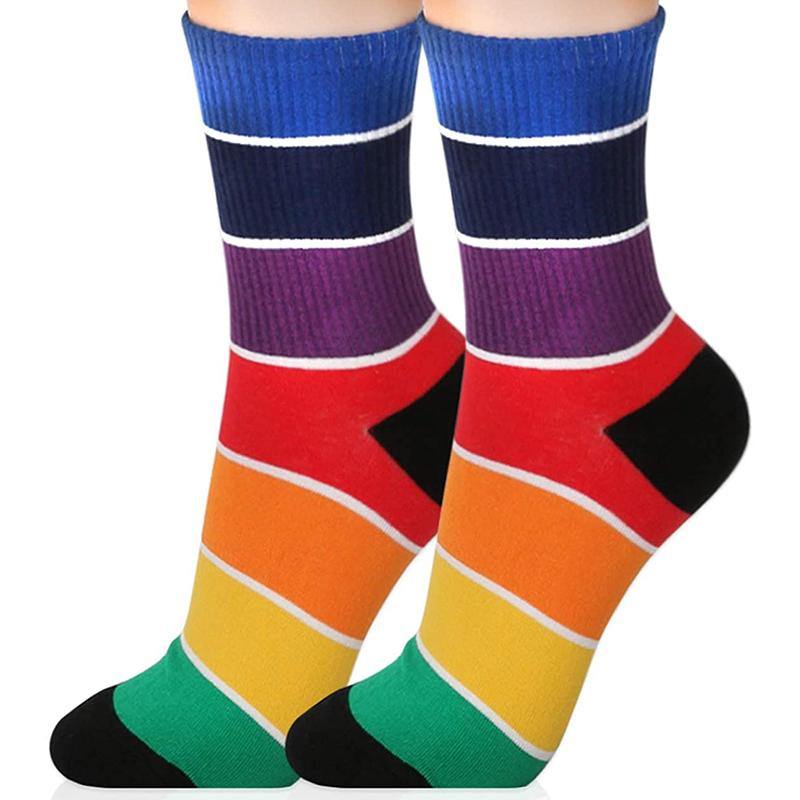 Womens Fashion Socks Colorful Stripe Casual Novel Cotton Crew Socks 4 Pairs - CHALIER