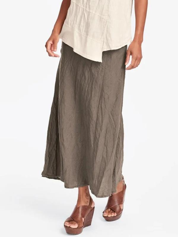 Women Plus Size Loose Cotton Maxi Skirt Casual Solid Plain Long Skirts - CHALIER