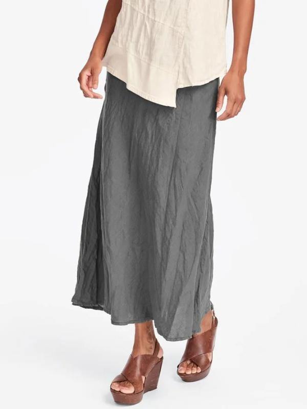 Women Plus Size Loose Cotton Maxi Skirt Casual Solid Plain Long Skirts - CHALIER