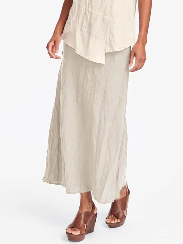 Women Plus Size Loose Cotton Maxi Skirt Casual Solid Plain Long Skirts - CHALIER