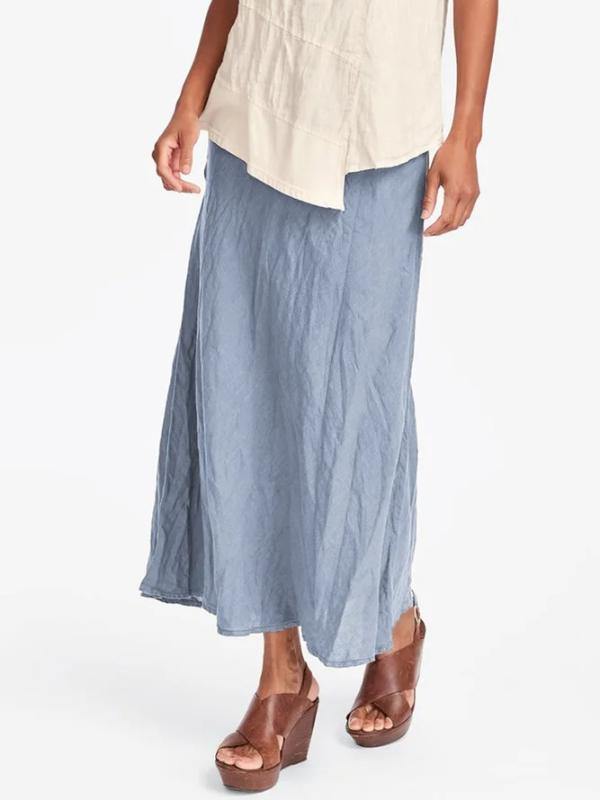 Women Plus Size Loose Cotton Maxi Skirt Casual Solid Plain Long Skirts - CHALIER