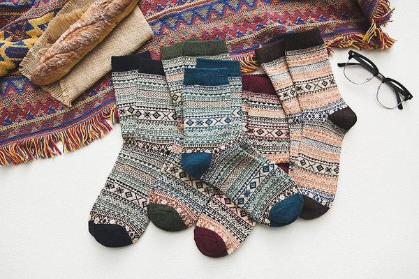 Mens Winter Socks Warm Vintage Exotic Knitted Socks 5 Pairs Gift