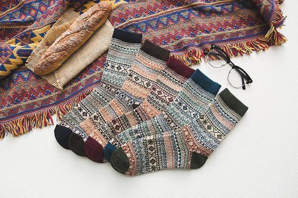 Mens Winter Socks Warm Vintage Exotic Knitted Socks 5 Pairs Gift