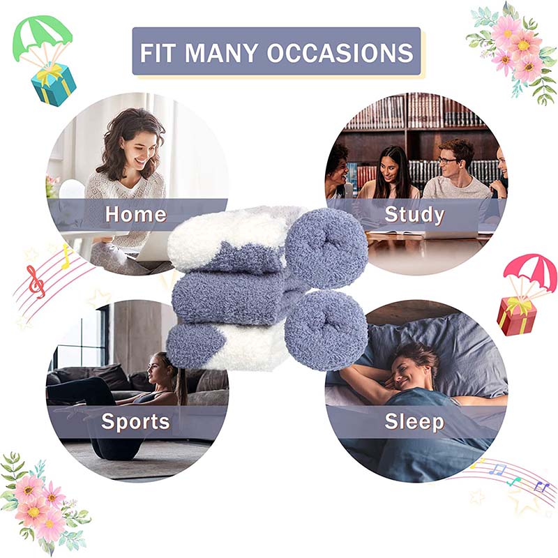 Womens 3 Pairs Cozy Soft Fluffy Slipper Socks Winter Fuzzy Christmas Socks Gifts