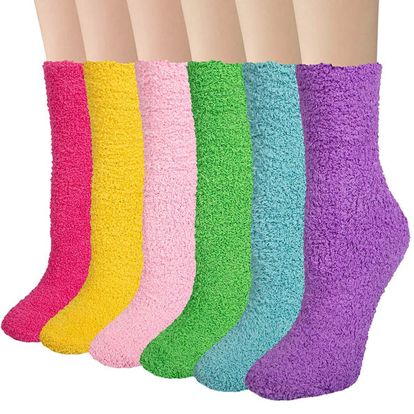 Rainbow Women Winter Socks Flaffy Cozy Socks Gift 6 Pairs