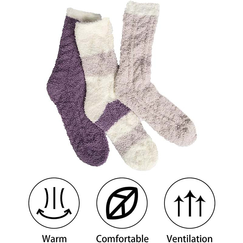 Womens 3 Pairs Cozy Soft Fluffy Slipper Socks Winter Fuzzy Christmas Socks Gifts