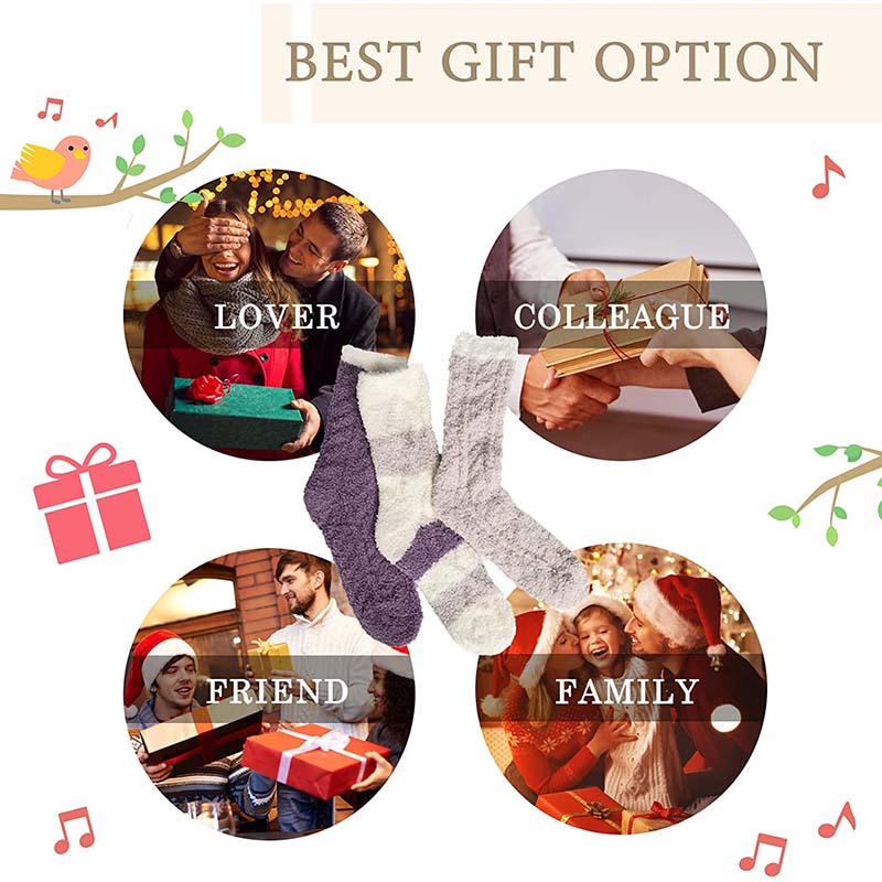 Womens 3 Pairs Cozy Soft Fluffy Slipper Socks Winter Fuzzy Christmas Socks Gifts