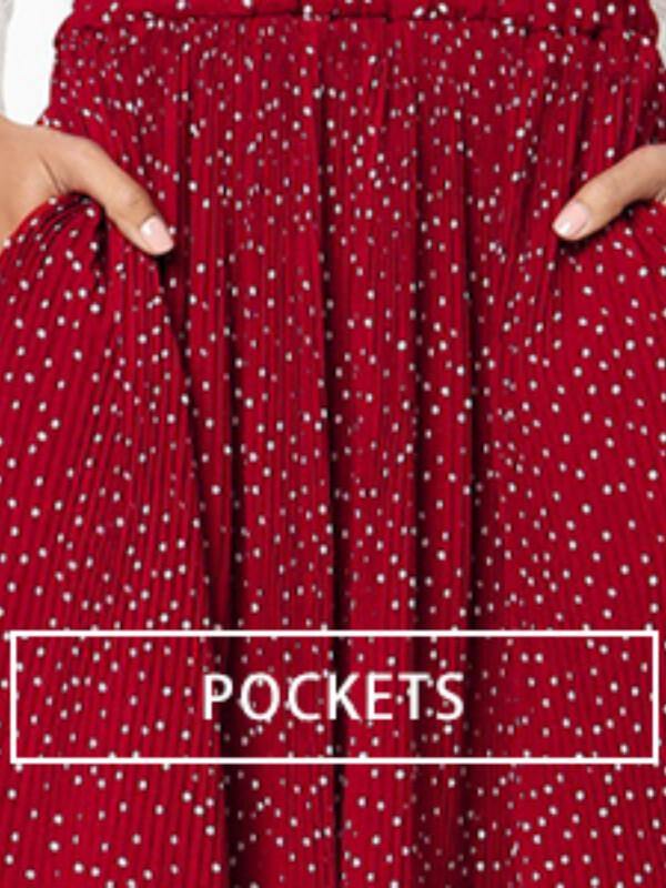 Womens High Waist Polka Dot Pleated Skirt Midi Maxi Swing Skirt with Pockets - CHALIER