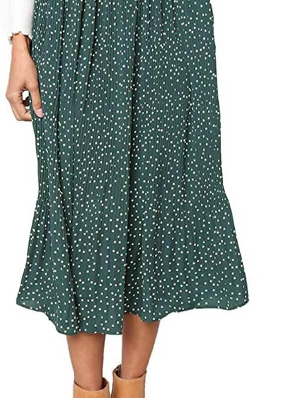 Womens High Waist Polka Dot Pleated Skirt Midi Maxi Swing Skirt with Pockets - CHALIER