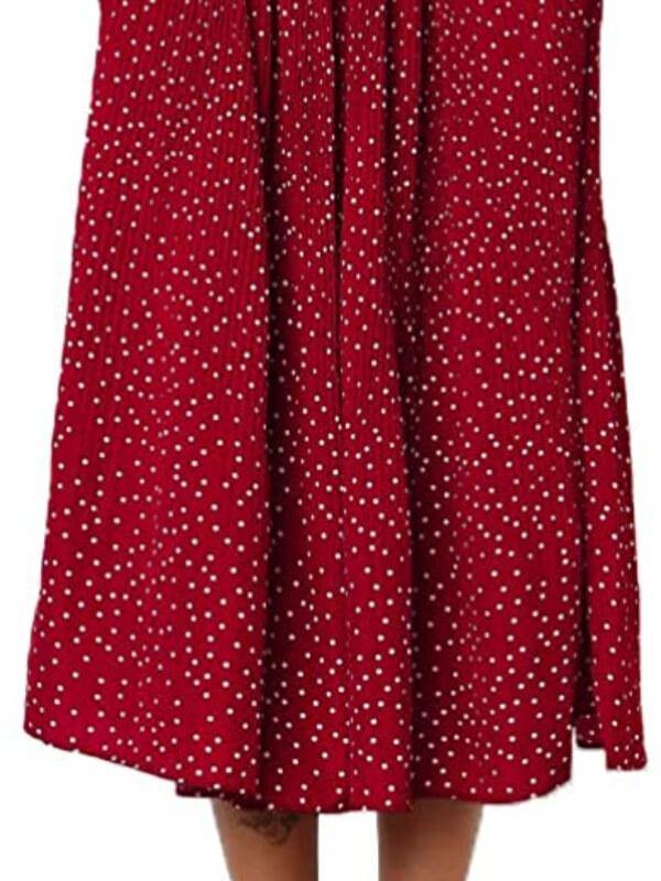 Womens High Waist Polka Dot Pleated Skirt Midi Maxi Swing Skirt with Pockets - CHALIER
