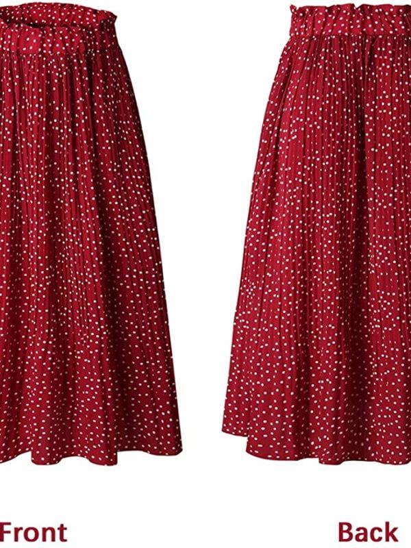 Womens High Waist Polka Dot Pleated Skirt Midi Maxi Swing Skirt with Pockets - CHALIER
