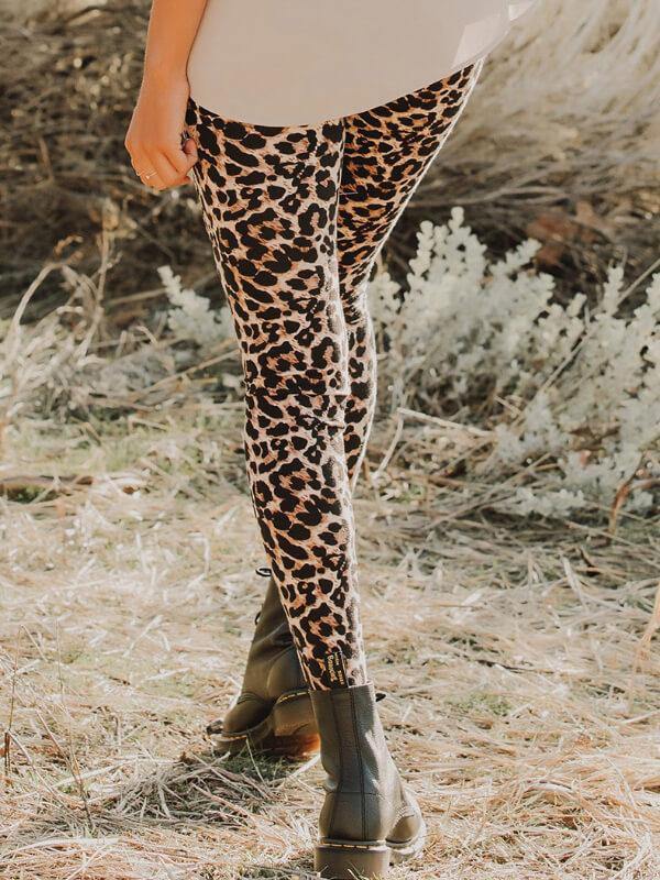 Chalier Floral Hollow Out Printed Skinny Leggings Leopard - CHALIER