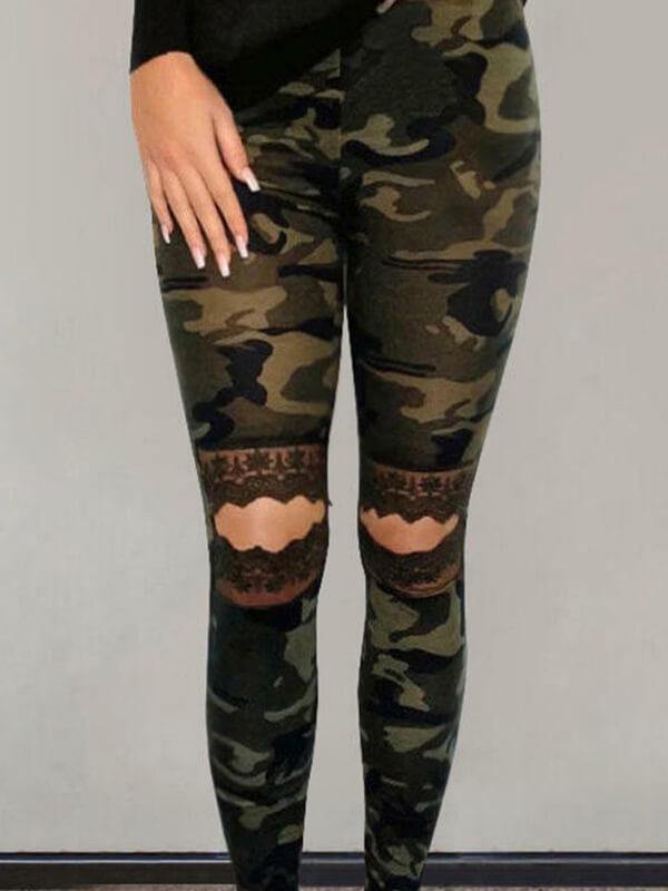 Chalier Casual Skinny Hollow Out Leopard Printed Leggings - CHALIER