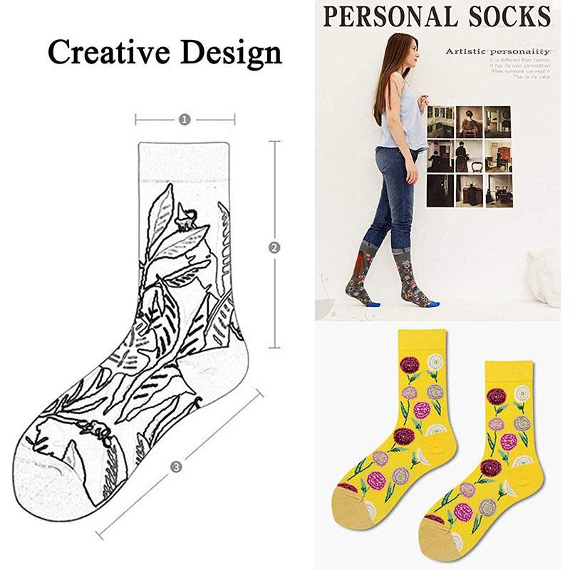 Womens Crew Cotton Socks Spring Flower Fun Art Socks Set 4 Pairs - CHALIER