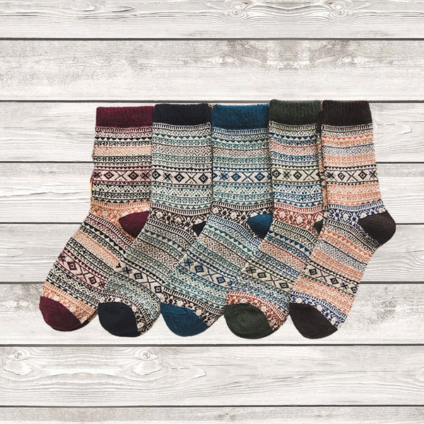 Mens Winter Socks Warm Vintage Exotic Knitted Socks 5 Pairs Gift