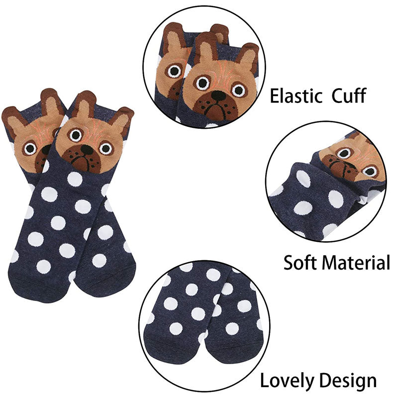 Women Cute Animal Socks Colorful Polka Dots Soft Cotton Socks 5 Pairs